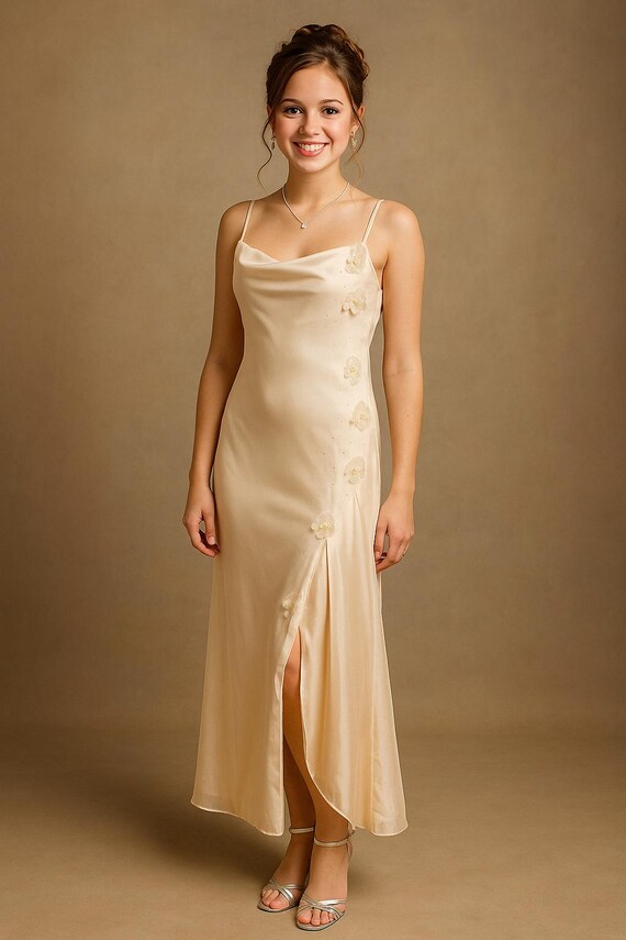 open lace back dress Elegant A Line Satin Peach Color Long Prom Dress Off The Shoulder Slit –  Siaoryne main image 1