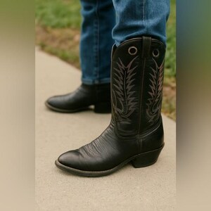 Vintage Nocona Black Leather Cowboy Boots Men display picture 2