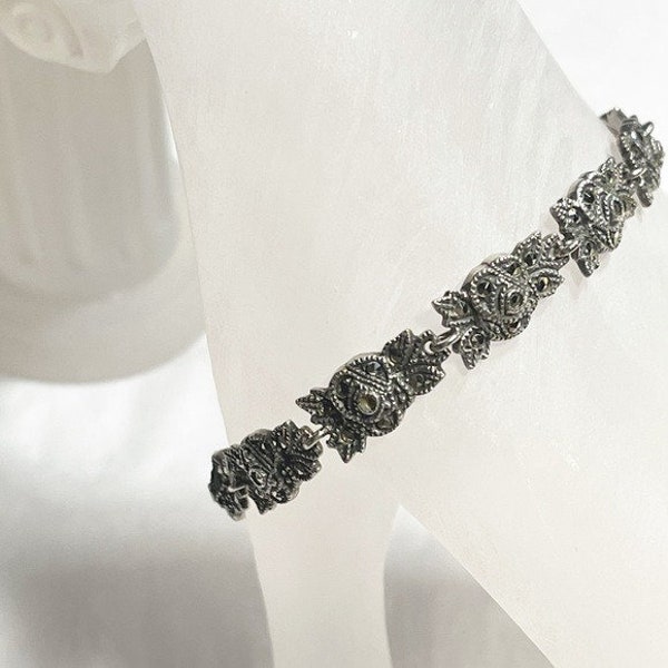 Charming Vintage Marcasite Rose Bracelet - Sterling Silver Delight