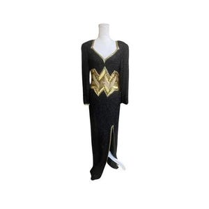 Vintage 1970s–80s Fully Beaded Maxi Evening Gown – Glamorous Sequin & Fringe Dress