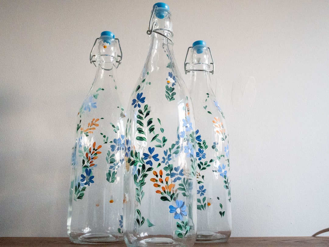 Glassware Flower Glass Water Bottle Bottle With Cap for Table Homeware