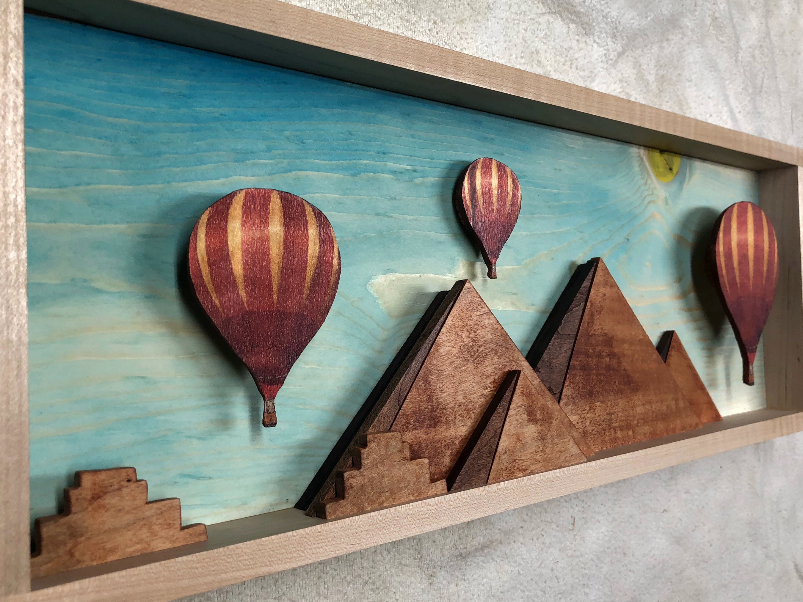 Shadow Box with three hot air balloons over the Great Pyramid Etsy