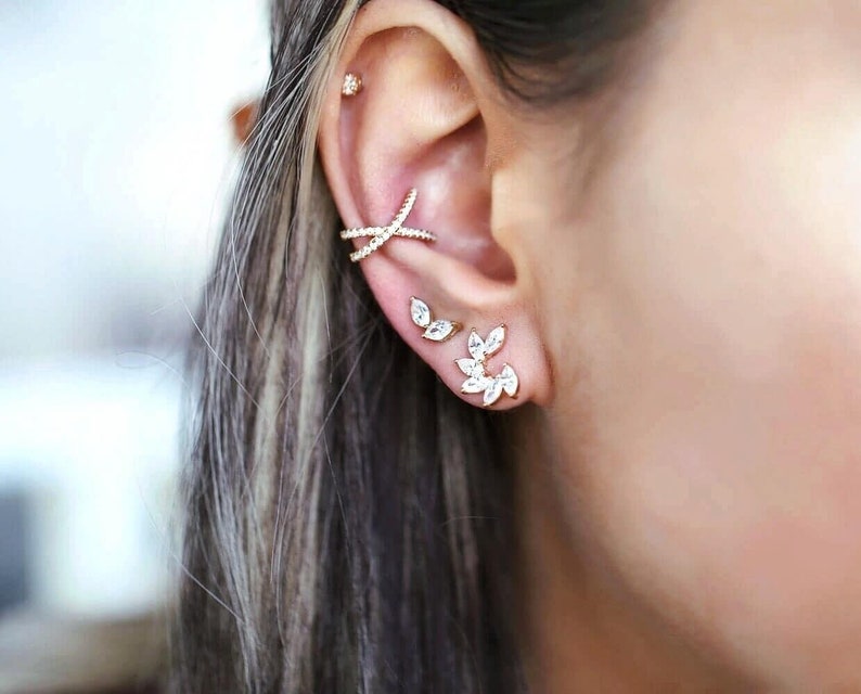 Fake Conch Piercing Ear Cuff Crisscross Ear Cuff Gold Cross Etsy