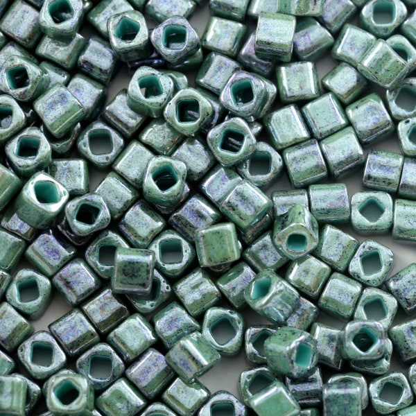 TC-04-1207 Marbled Opaque Turquoise / Blue - TOHO Cube Beads 4mm