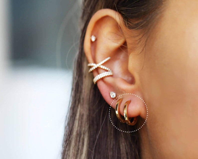 Gold hoop earrings Second Hole Earrings Dainty hoops Etsy