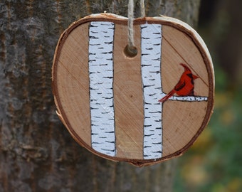 Cardinal and Birch Christmas Ornament