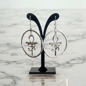 Pendientes Ojo de Horus, Símbolo egipcio, Jeroglífico, Aros de plata, Pendientes Ankh, Pendientes llamativos, Amuleto / por House of Afritude