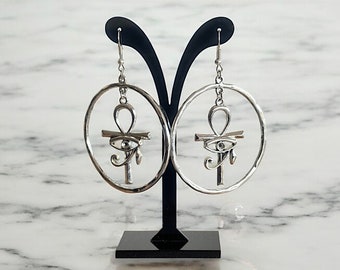 Örhängen med Horus öga, egyptisk symbol, hieroglyf, silverörhängen, ankhörhängen, iögonfallande örhängen, amulett | av House of Afritude