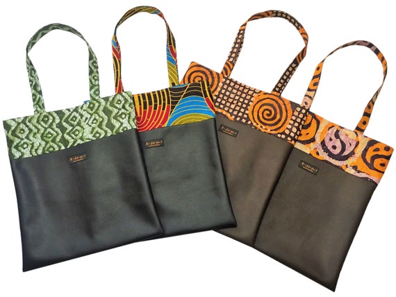 African Print Bag Ankara Tote Bag Faux Leather Bag Book 