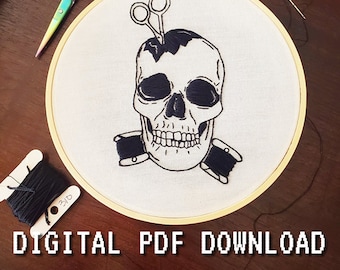 PDF DIGITAL DOWNLOAD Skull notions embroidery pattern