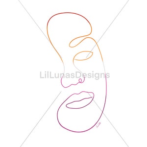 Minimalist Line Drawing Face Wall Art Original Design Lesbian Pride Flag Colors Instant Download PNG, JPEG digital download