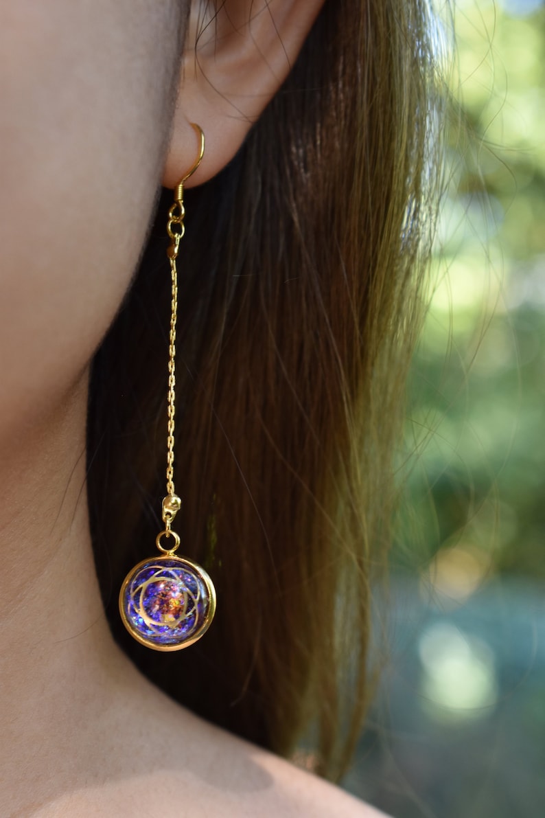 MAGICAL UNIVERSE EARRINGS Galaxy Gold Drop Earrings Outer Space Dangle Earrings Fantasy Celestial Jewelry Moon Constellation Christmas Gift