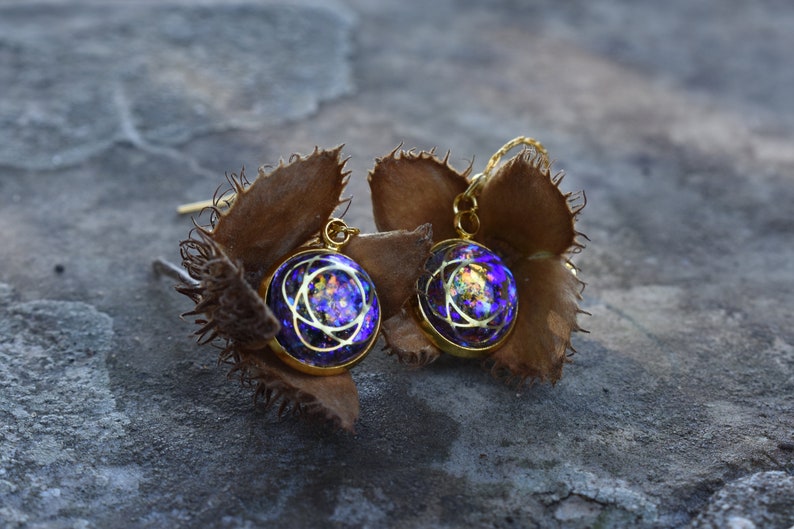 MAGICAL UNIVERSE EARRINGS Galaxy Gold Drop Earrings Outer Space Dangle Earrings Fantasy Celestial Jewelry Moon Constellation Christmas Gift
