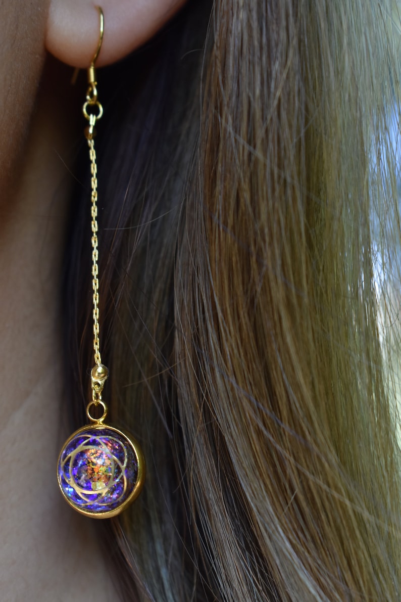 MAGICAL UNIVERSE EARRINGS Galaxy Gold Drop Earrings Outer Space Dangle Earrings Fantasy Celestial Jewelry Moon Constellation Christmas Gift