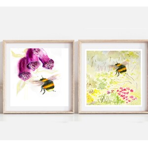 Set of 2, Bumblebee print,nursery wall art,digital download, animal watercolour,printable insect art,cheerful,summer,girls room, mother gift