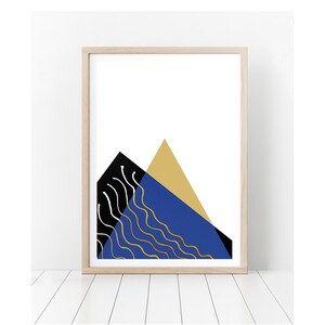 Triangle wall print,Geometric printable art,Blue Mid Century Mustard Gold Black Yellow,Minimalist Art,Modern Printable, Large Poster Print