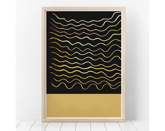 Svartguldgult konsttryck, Geometrisk konst i mitten av århundradet med senap, Minimalistisk konst, Guld-senapsgul målning, Mansgåva, Vardagsrumsinredning, Kontor