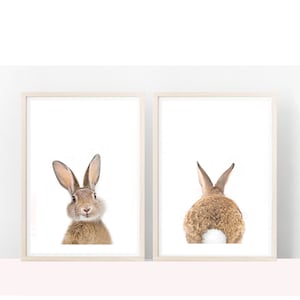Bunny rabbit set of two,Printable,Two Bunny Bum Nursery Print,Peek-a-boo bunny,Bunny rabbit Poster,Download,Colour,Bunny tail,Bottom,Pair