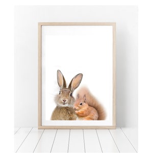 Bunny and Squirrel Printable,Nursery Friends Poster,Bunny print,Squirrel print,Nursey decor,Boys girls room,baby room decor,woodland animals