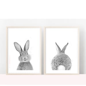 Bunny Rabbit front and tail,Printable,Bunny bottom set of two,Peek-a-boo bunny,Bunny rabbit Poster,Girls room,Black White,tail,Bottom,animal