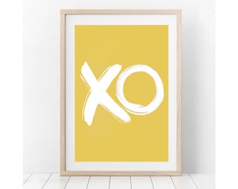 XO Printables,Mustard Hugs and Kisses art ,Mid Century Mustard XO Downloadable,Bedroom Decor,Instant Home Wall Decor, Single,Large Poster