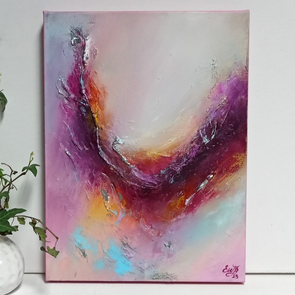 Original Colorful Texture Painting "Sweet Eternity", Abstract Painting Pink Yellow, Silver, Modern Art, Painting hand painted, Unique