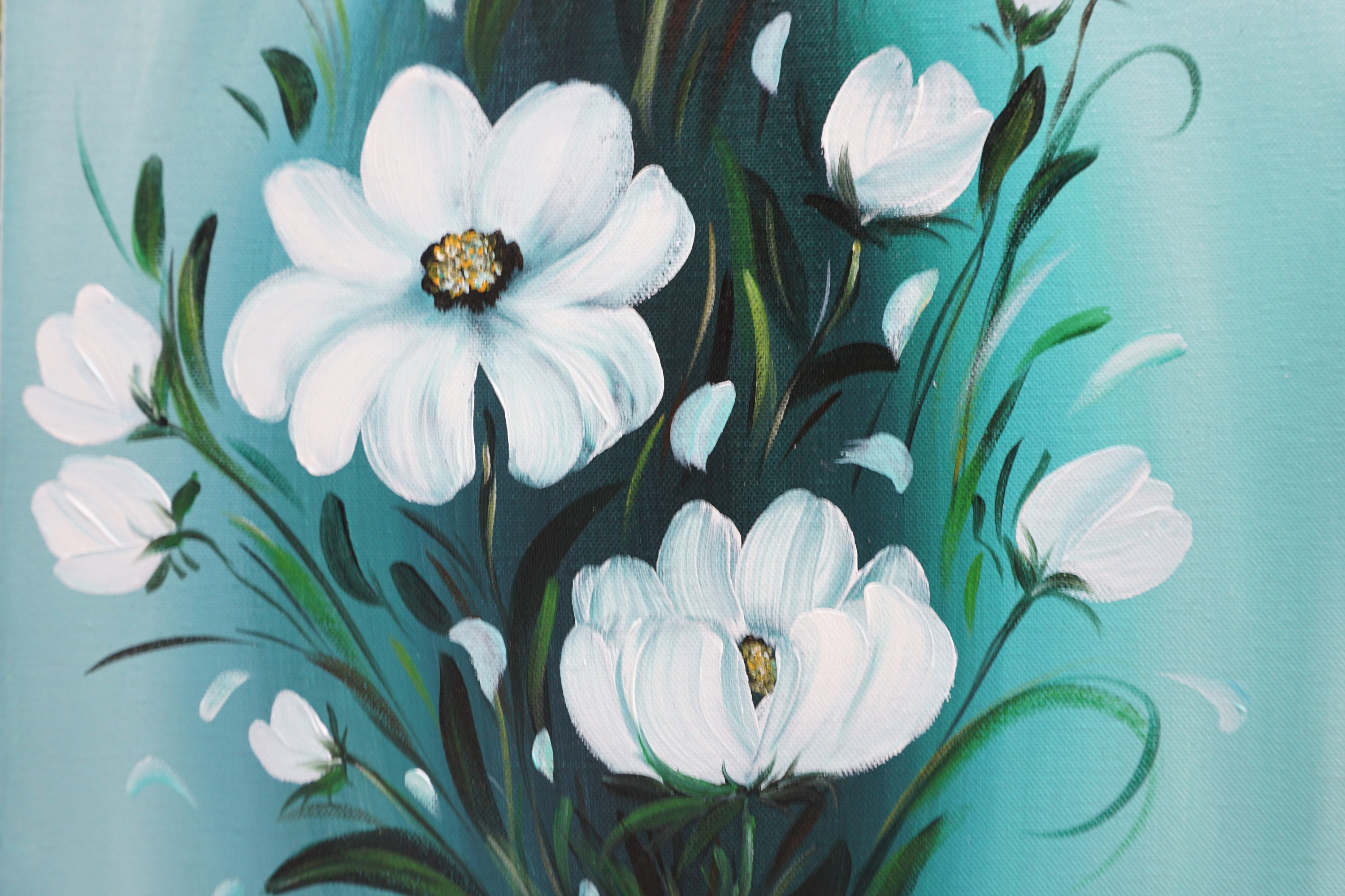 White Flowers Handpainted Acrylic Painting Contemporary Etsy UK
