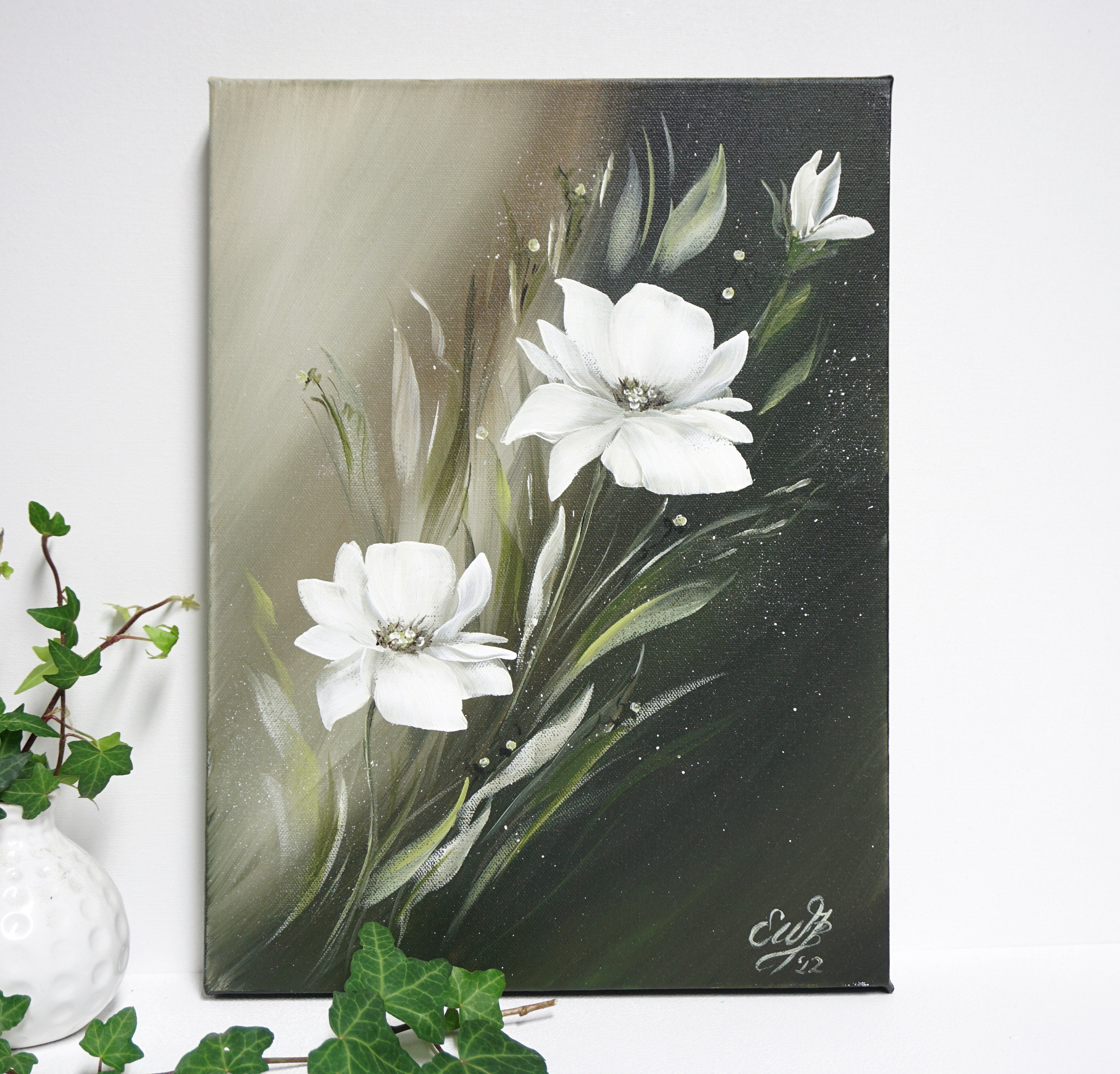 ▷ Peinture Fleurs blanches dans l'eau par Solveiga