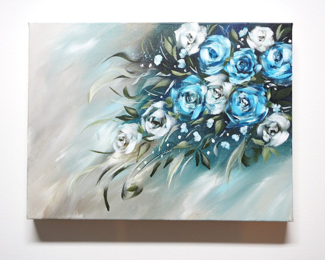 Blue Roses Flower Painting Hand painted Acrylic Painting Roses blue-roses-flower-painting-hand-painted-acrylic-painting-roses