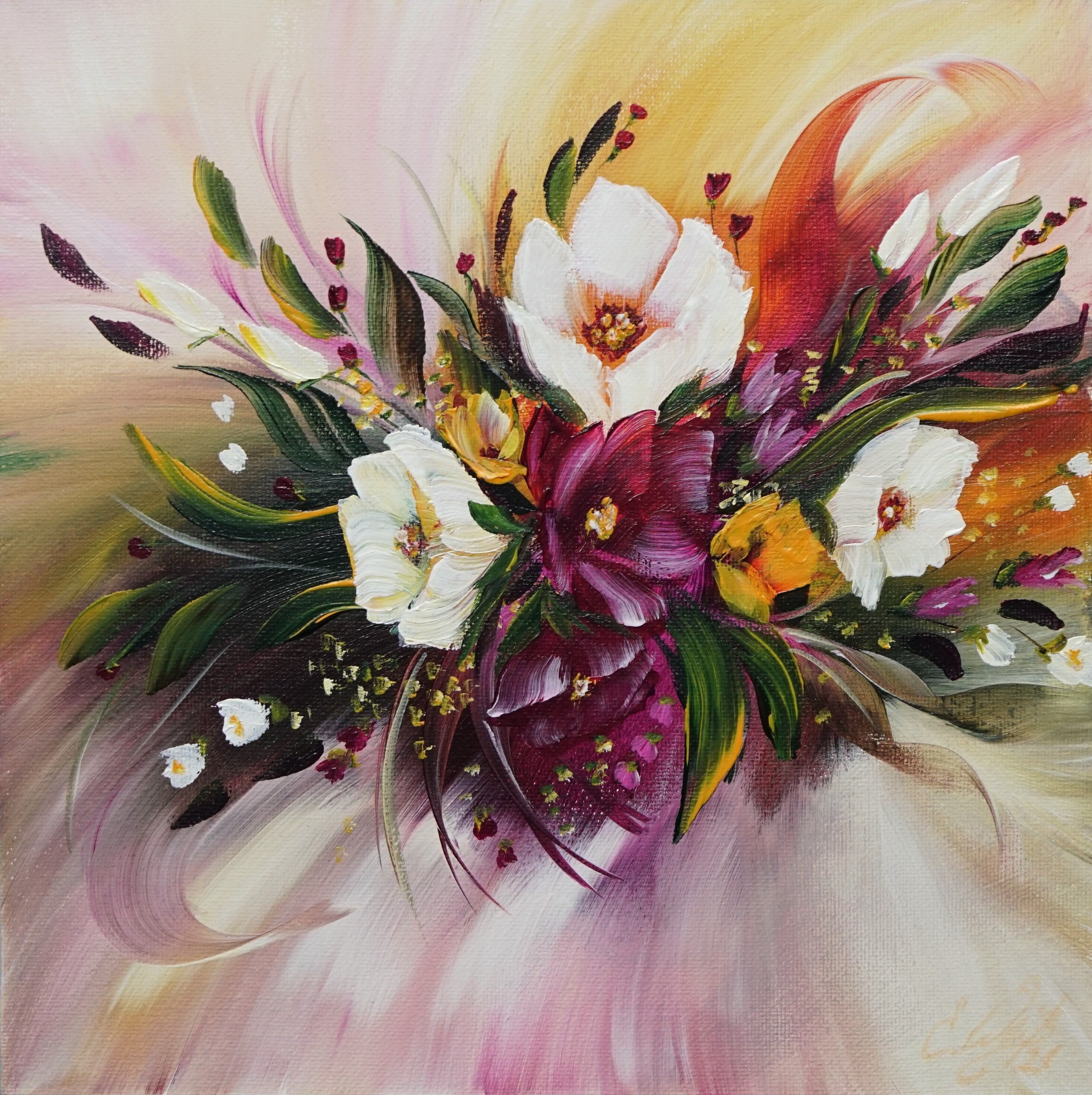 Cute Flowers Bouquet / Blumenstrauß gemalt / Acrylbild / | Etsy