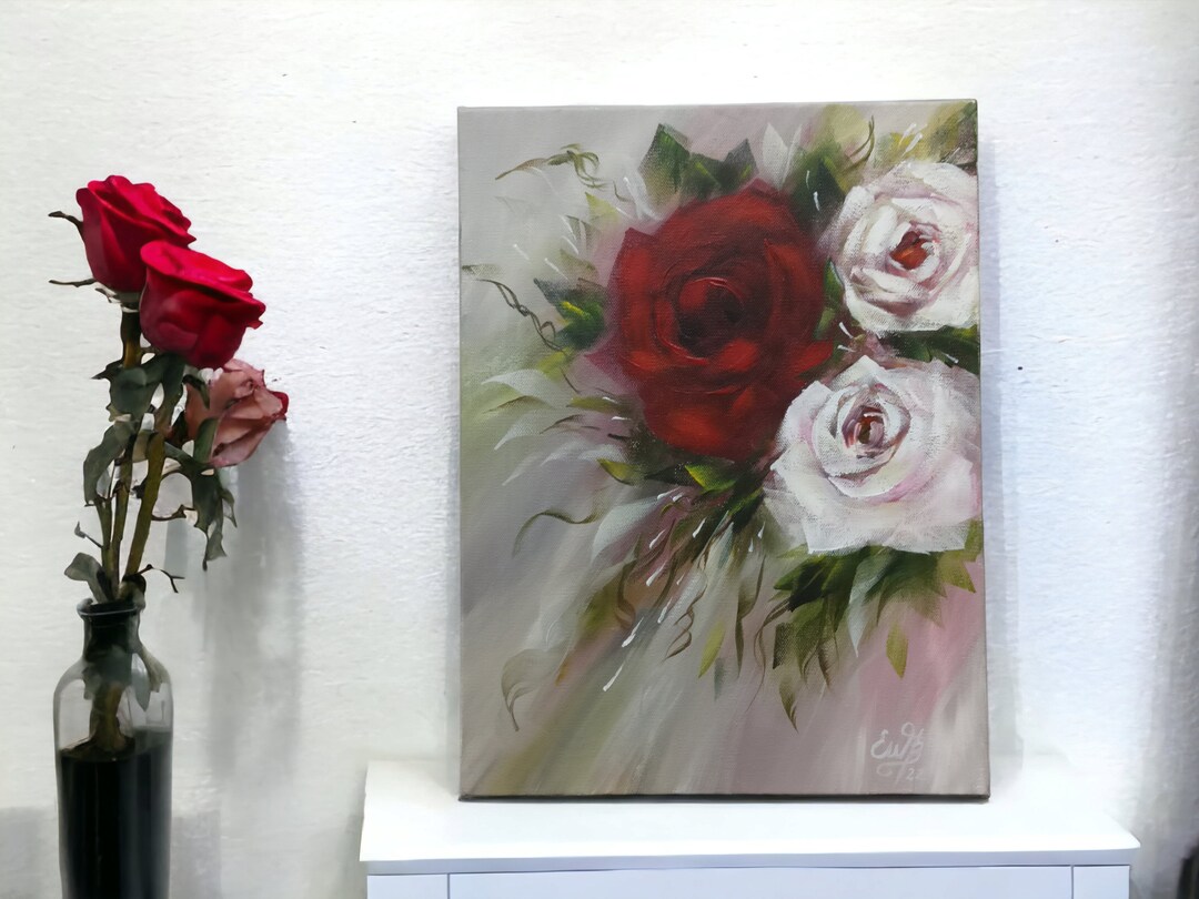 Beautiful Roses, Acrylic Painting, Modern Art, Romantic Flower