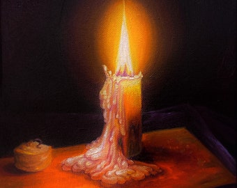 STAND WITH UKRAINE. Ukraine Fundraiser. Melting Candle. Still Life. Fine Art. Original Oil Painting. Canvas 8x8 inch.