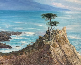 Monterey Cypress Tree. Original Oil Painting. Pebble Beach. California Landscape. Big Sur Painting. Seascape. Fine Art. Canvas 12x9 inch.