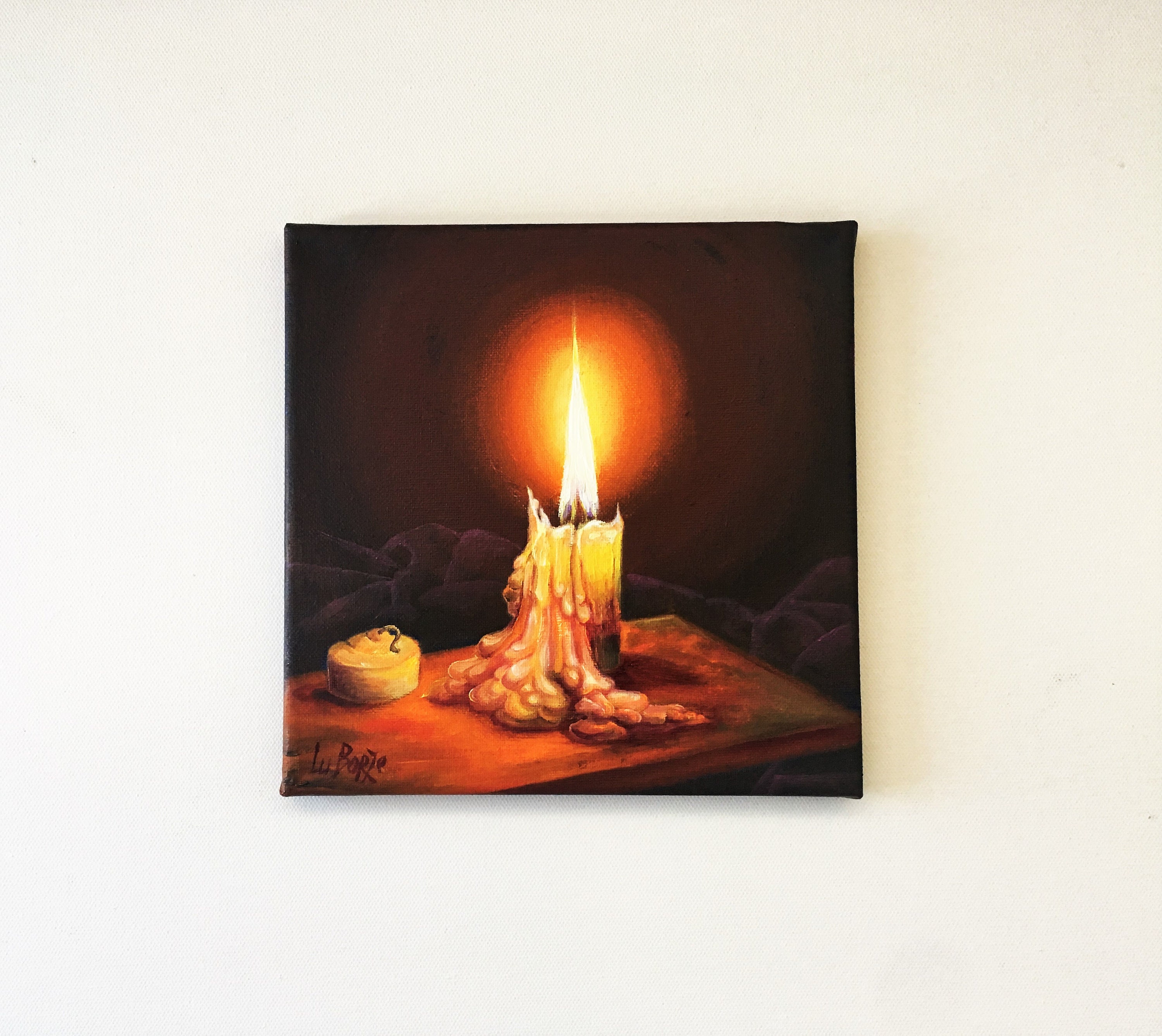 Burning Candle. Original Oil Painting. Fine Art. Still Life. Etsy