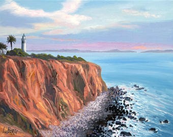 Original Oil Painting. Framed. Point Vicente Lighthouse. California. Canvas 10x8 inch. One of a kind