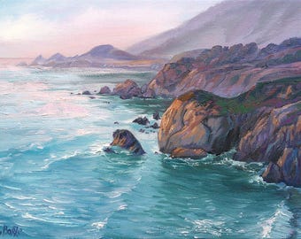ORIGINAL Oil Painting. Framed. Big Sur. California Seascape. Fine Art. Canvas12x9". One of a kind