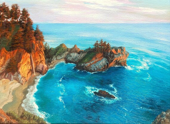 【P50号】good blue(cave) 油絵 oil painting ORIGINAL Oil Painting. Big Sur. Mermaid Cave. California