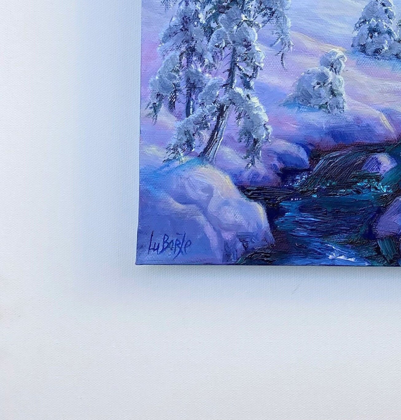 冬の雪の夕日。オリジナル油絵。美術。風景画。冬の絵画 冬の雪の夕日。オリジナル油絵。美術。風景画。冬の絵画