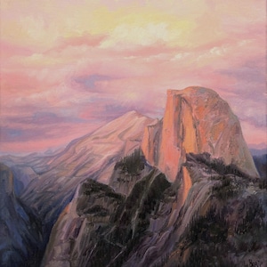 ORIGINAL Oil Painting. Half Dome. 12x12 inch- Stretched Canvas.Sunset. Yosemite Painting. California National Park. Landscape.One of a Kind.