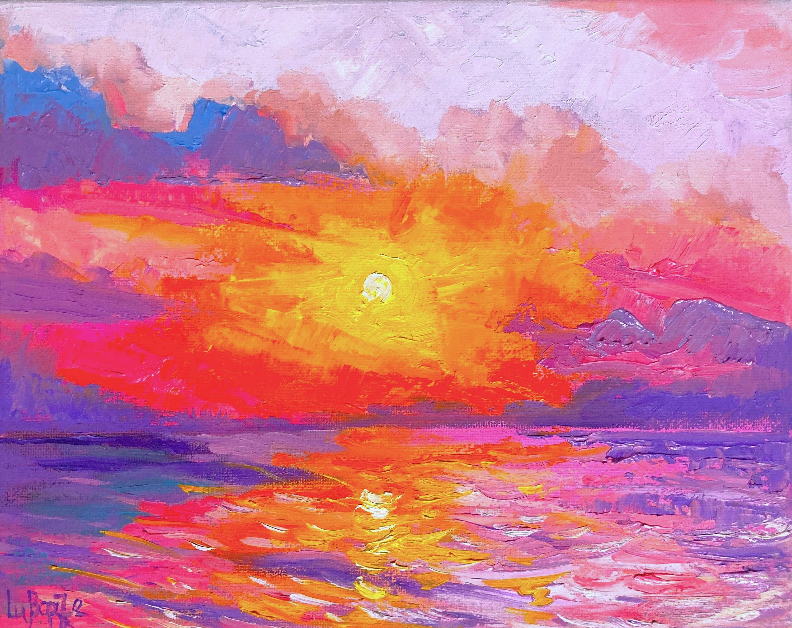 Sunset at Ocean. Original Oil Painting. California Beach. Seascape