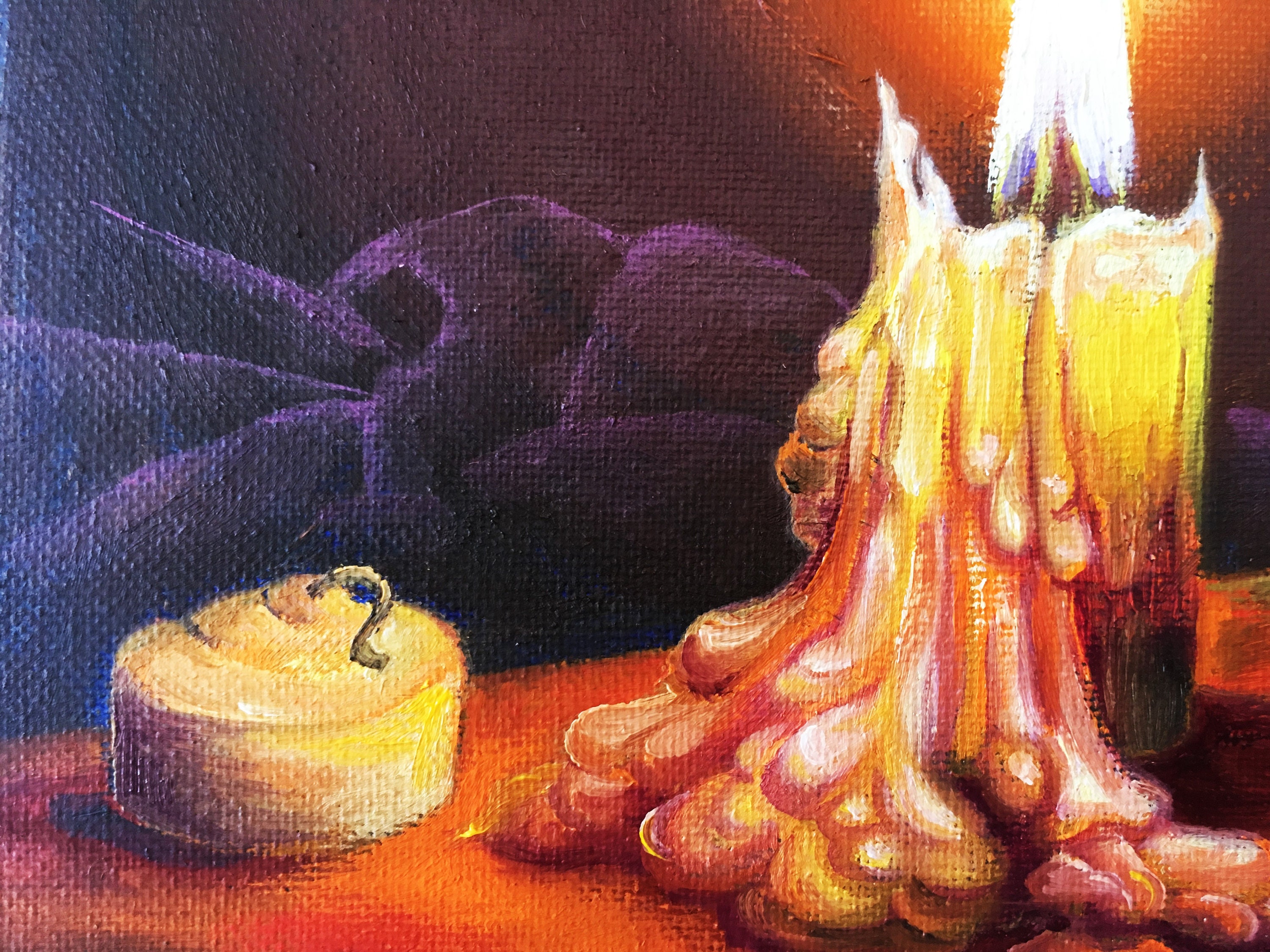 Burning Candle. Original Oil Painting. Fine Art. Still Life. Etsy