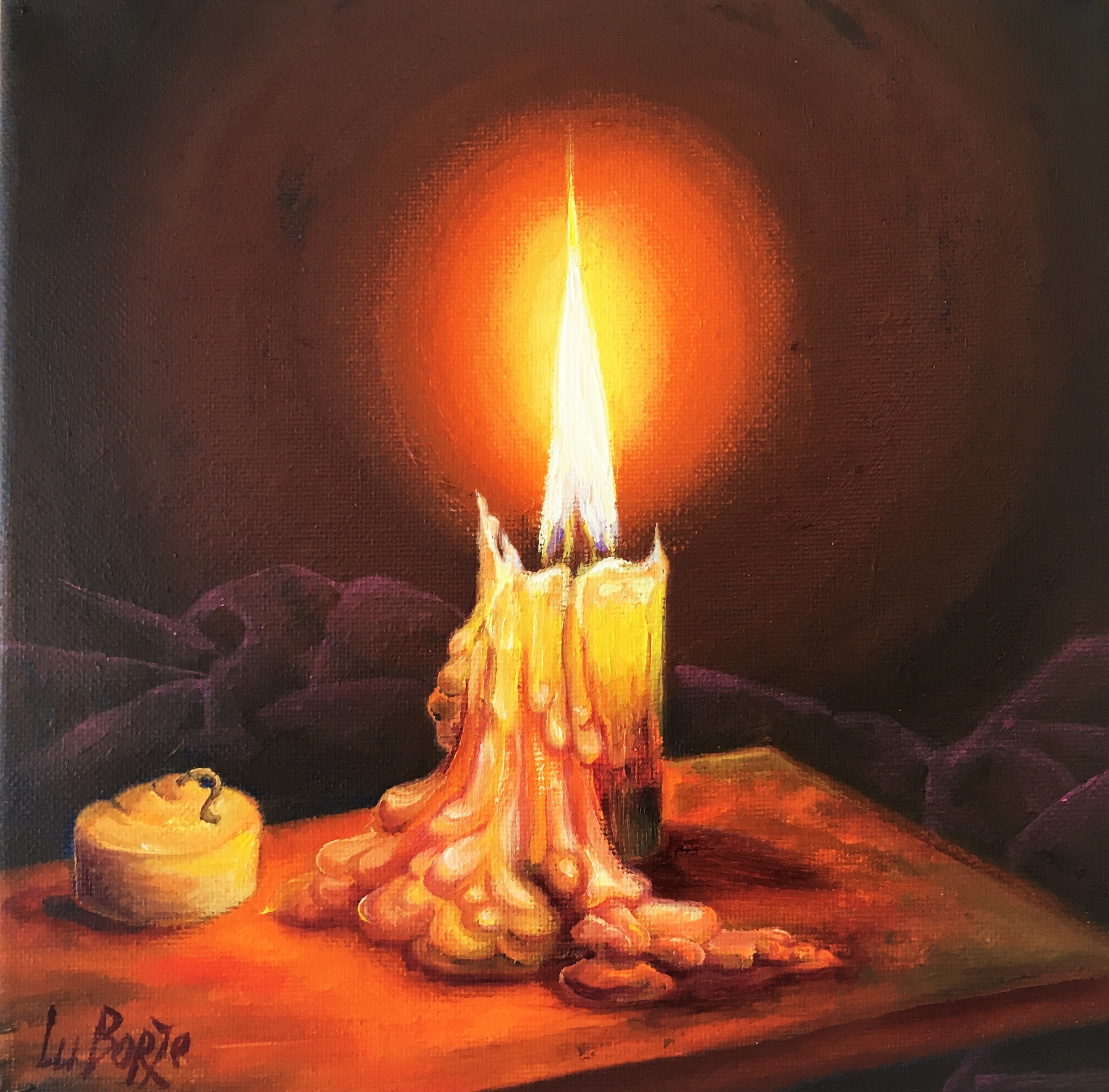 Burning Candle. Original Oil Painting. Fine Art. Still Life. Etsy