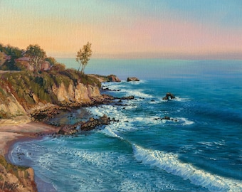 ORIGINAL Oil Painting. Framed. Corona Del Mar. Newport. California. Canvas 12x9". One of a kind.