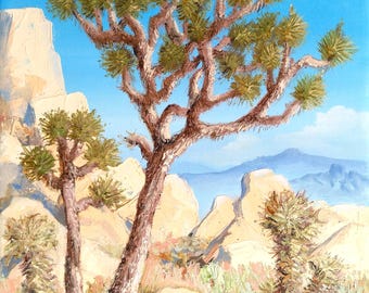 Joshua Tree. ORIGINAL Oil Painting. California National Park.California Landscape.Mountains . Textured Painting. Stretched Canvas 10x8 inch.