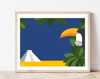 Illustration Design - Toucan Poster - Mexico Art Print - Home Decoration - Minimalist (frame not included)
