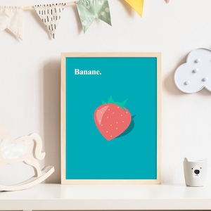 Ilustración de fruta - cartel de diseño de fresa - habitación de los niños - cartel de la cocina Deco - cartel de color - A4 (marco no incluido)