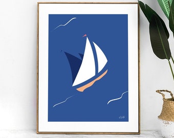 Boat wall art, nautical painting, ocean print