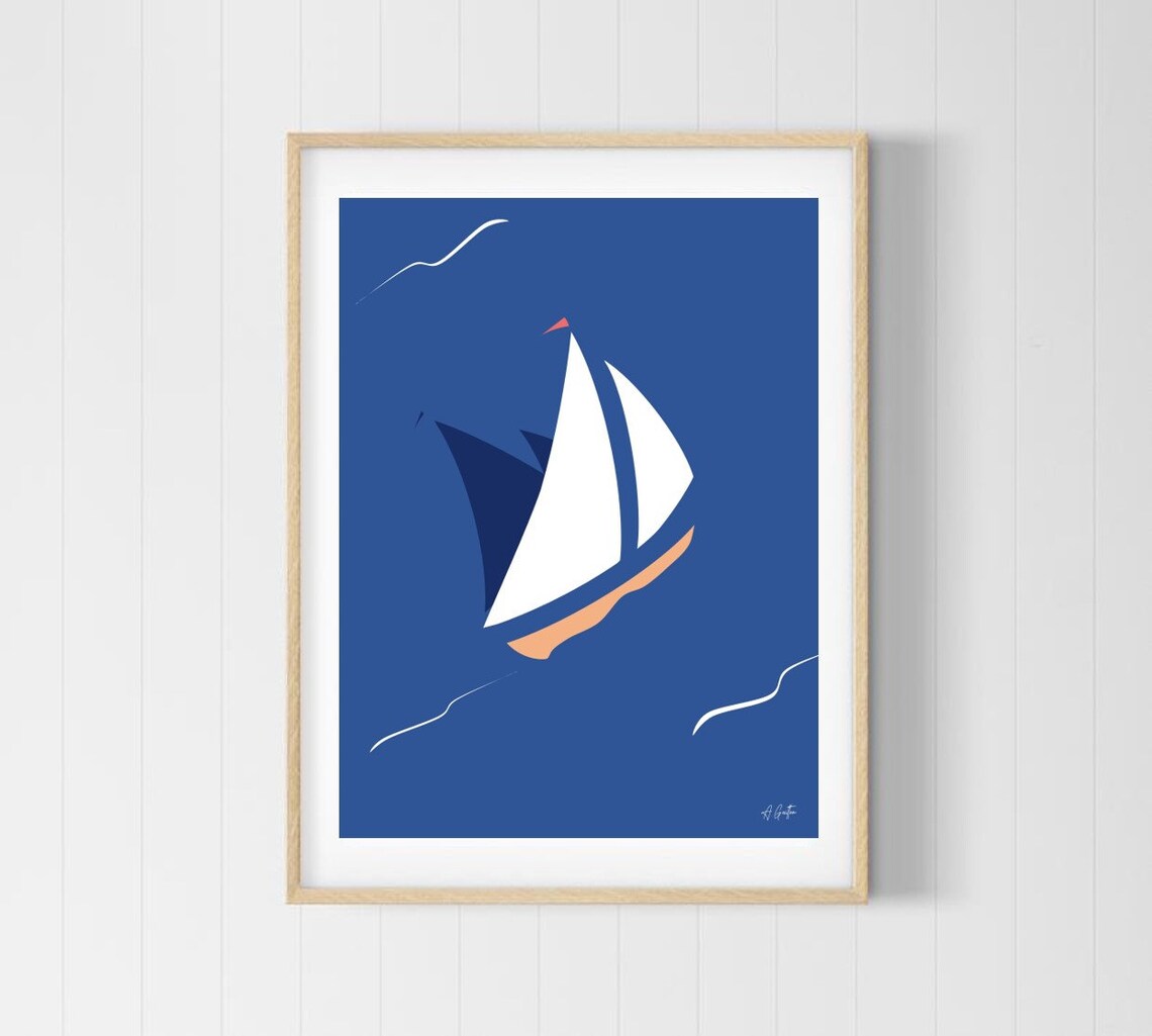 Boat Wall Art Nautical Painting Ocean Print Etsy