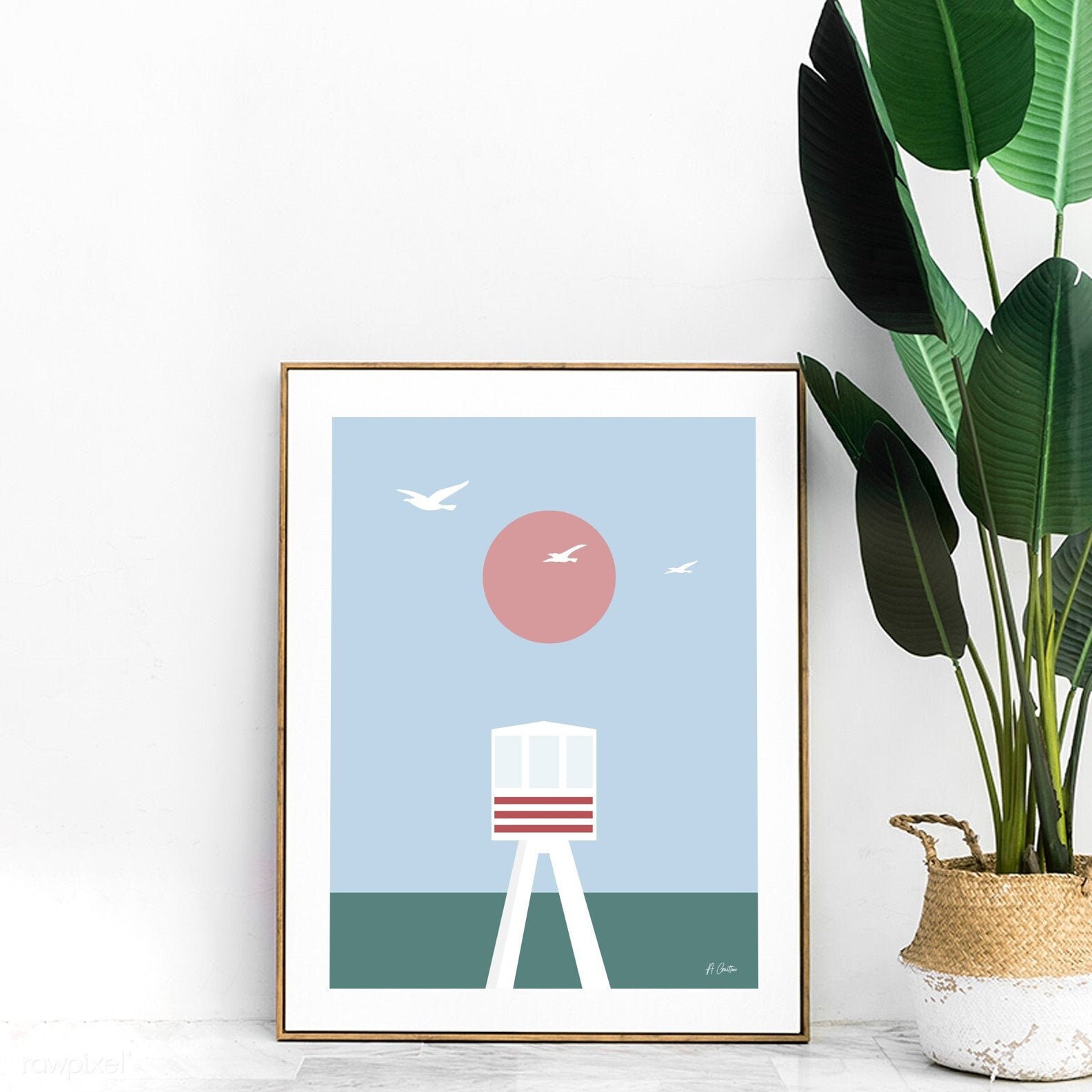 Lighthouse - Sea Side Print Wall Art Minimalist Poster Home Decoration | Frame Not Included