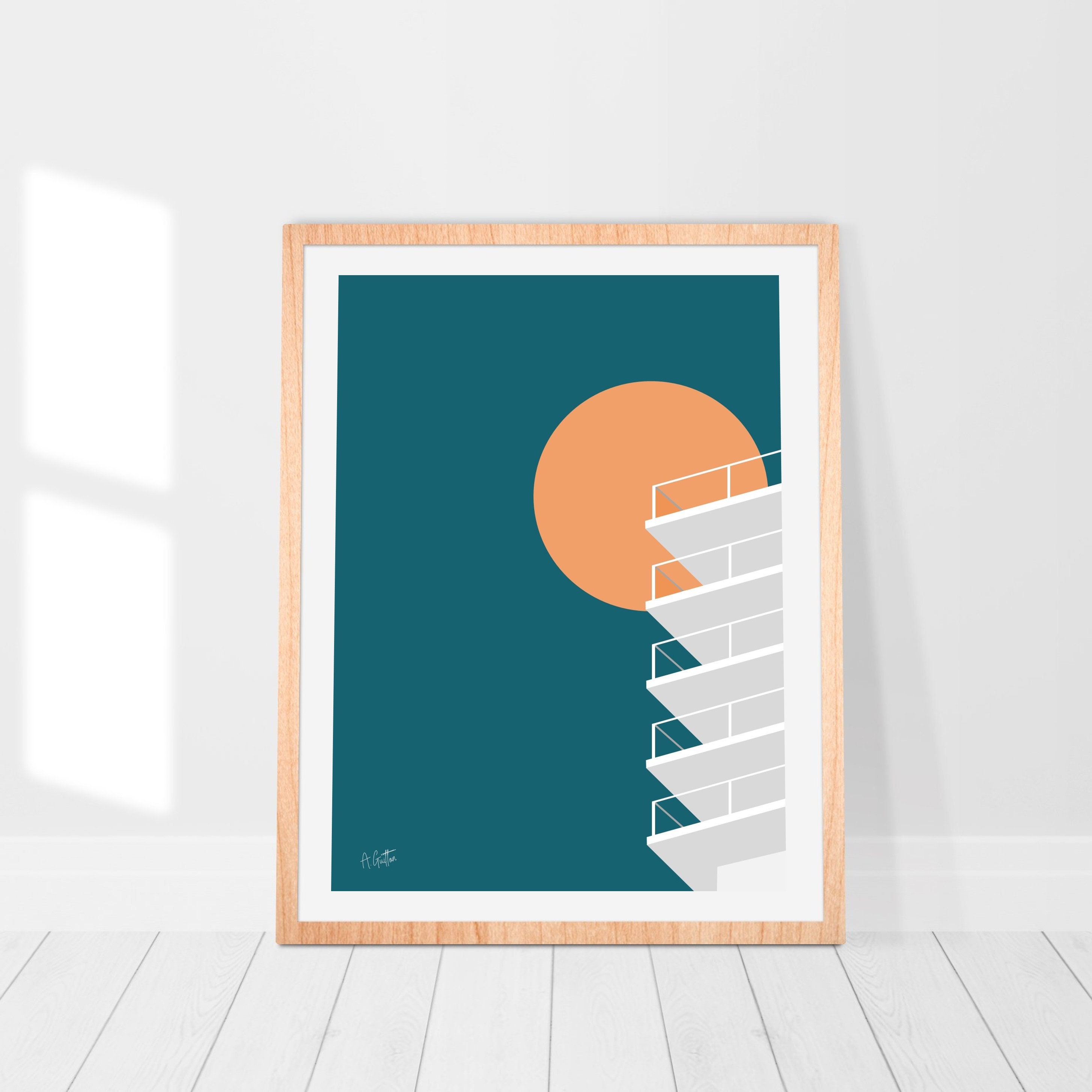 Modern Poster- Sunset Illustration - Minismalist Print Deco Home Art Building | Frame Not Included